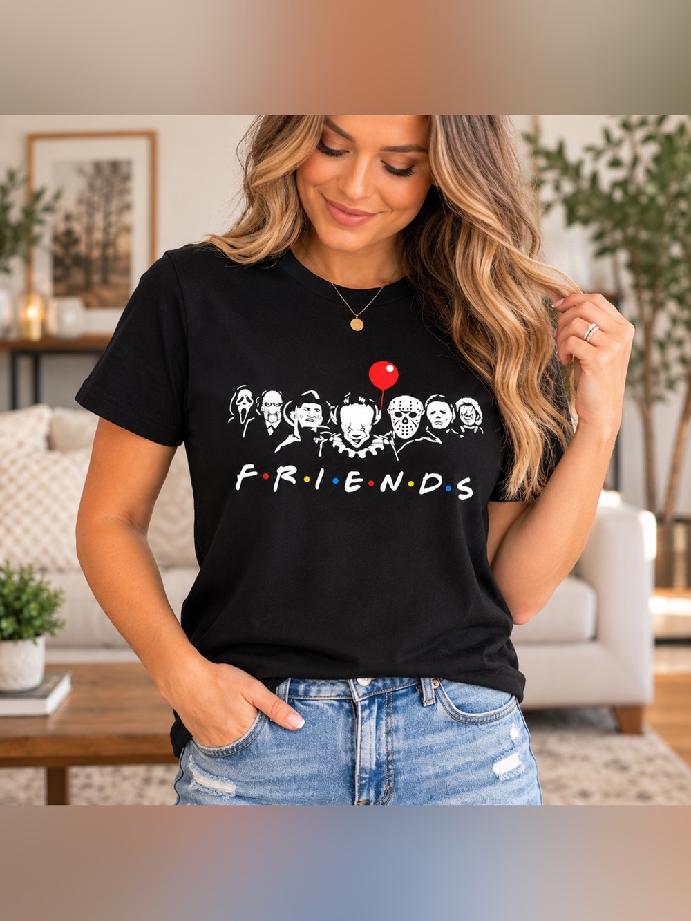 Horror Friends Halloween Graphic T-Shirt Black Size Small New